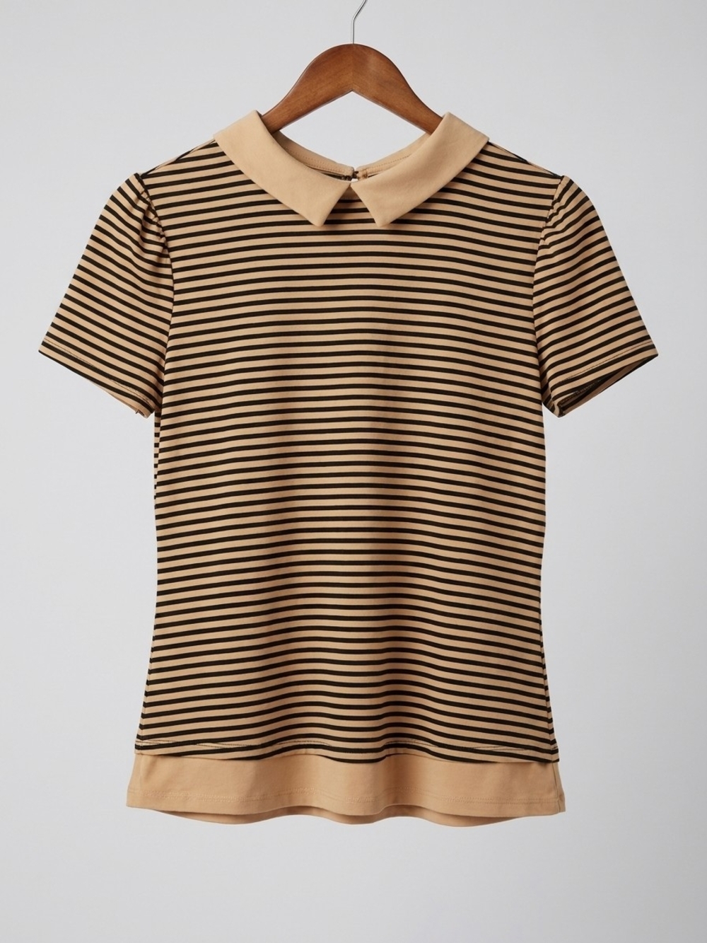 Women’s Tan &‎ Black Striped Polo-Collar Top